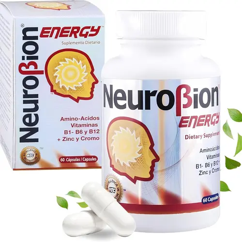 Neurobion Energy Nutrition Supplement - 60 Unflavored Capsules with Amino Acids, Vitamin B1, B2, B6, B12 - Daily Energy Boost, Metabolism Support, Brain & Memory Aid for Adults (Caffeine-Free)