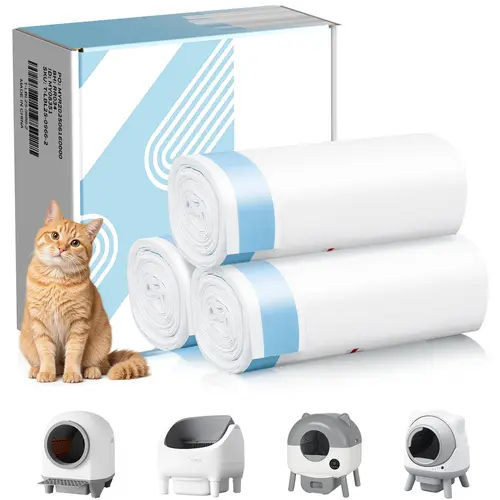 Warcat Drawstring Litter Box Liners, 45-Count Bulk Pack, 15.4" x 24.8" Heavy-Duty Rip-Resistant Leak-Proof Odor Control Bags for Automatic Self-Cleaning Litter Boxes
