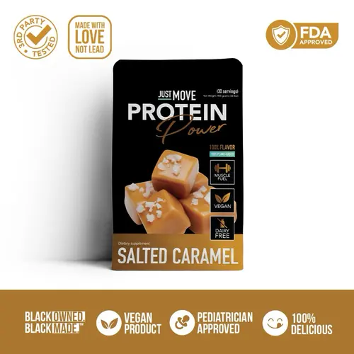 Just Move Vegan Plant-Based Organic Protein Powder - Salted Caramel Dessert Flavor, 20g Protein, Fitness Fuel, Clean Ingredients, Energy Boosters, Better for You, Keto, Low Carb, Non-GMO Supplements