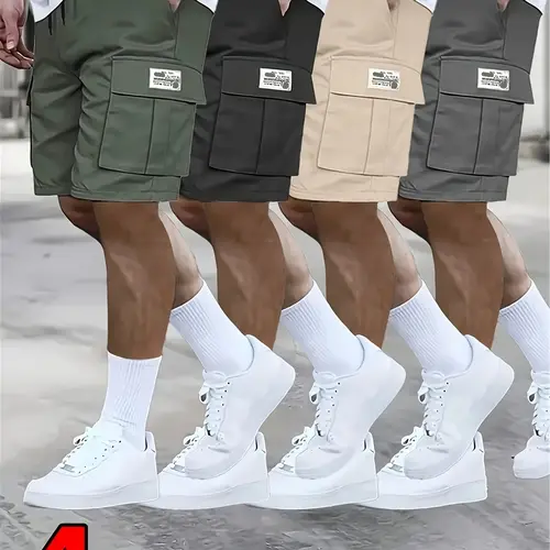 Men’s 4-Pack Shorts — Casual Loose Fit, Large Pockets, Workwear Style, Summer Trendy Straight-Leg Bermuda/Knee-Length, Couples Matching Basketball Shorts