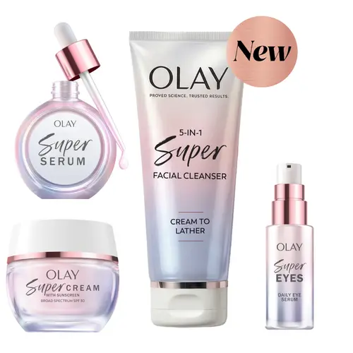 OLAY Full Super Routine Multi-Pack Skincare Kit - Unisex Daily Care Cleanser, Serum, Cream for Sun Protection & Smooth Skin Routine, Award-Winning