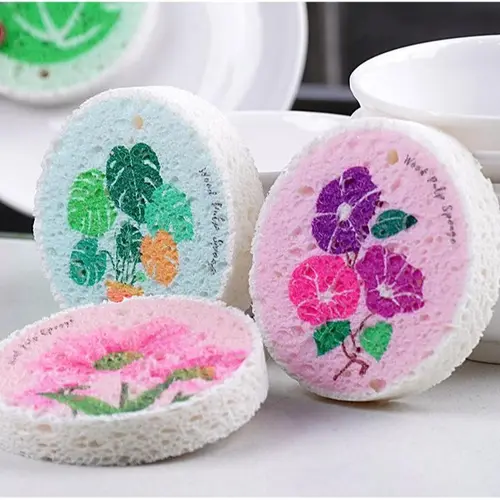 Wood-Based Eco-Friendly Cellulose Scrubber Pads - Scratch Free, Thickened Soft, High-Absorbency Expandable Foam Floral, 2026 Cute Home Care Cleaning Tools for Kitchen & Bathroom, Scratch Free Sponges, Scrubber Pad, Sponges Scrubbers