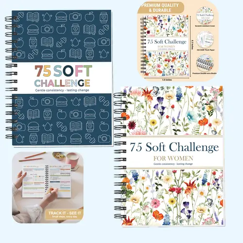 Wellness Journal for Women - 2026 Guided 75 Soft Challenge Notebook Planner for Habit Tracking, Fitness & Body Measurement, Lay-Flat Double Wire Binding, 100 GSM Paper, Habit Tracker Journal, Portable Diary, Hydration, Lay-Flat Bind, Gentle Consistency