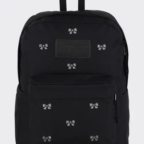 JANSPORT  Womens SuperBreak Plus FX Backpack, Embroidered Bows Black