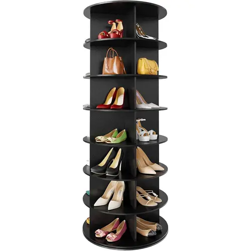 7 Tier Rotating Shoe Rack Tower, Spinning Shoe Display Lazy Susan, Revolving 360 Shoe Rack Storage Round Carousel, Vertical Handbag Rotate Shoes Closet Organization (7-Tier Black)