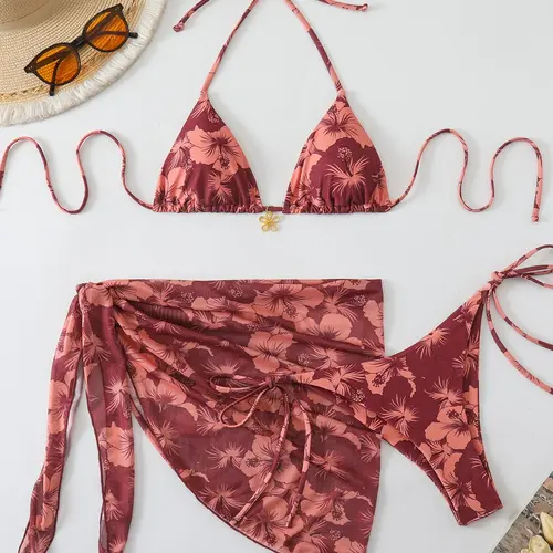 Women's Fashion Two-Piece Bikini Set, Three-Piece Swimsuit for Beach & Pool, Stylish Swimwear for Summer Vacation, Stylish Bathing Suit