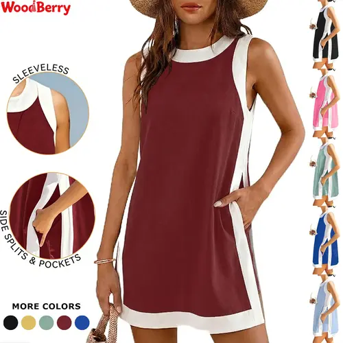 Woodberry Women's 2-Piece Casual Color Block Crewneck Short Sleeve Pullover Top & Pocketed Shorts Set, Lady Clothes with Sleeveless Option, Above-the-Knee Hem (2 Piece Sets Women),summervibes Womenswear