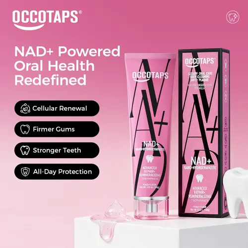 OCCOTAPS Nanoscale Hydroxyapatite NAD+ Youth Toothpaste, Peach Flavor, Fluoride-Free, for Gum Protection, Enamel Repair, Teeth Brightening, Cavity Prevention