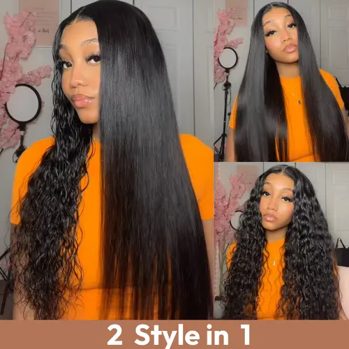 [2-in-1]UNice ByeBye Bye Slip Wet and Wavy Straight to Water Wave 7x5/13x4 Lace Frontal Human Hair Wigs with Invisi Drawstring Natural Hairline #sohochic