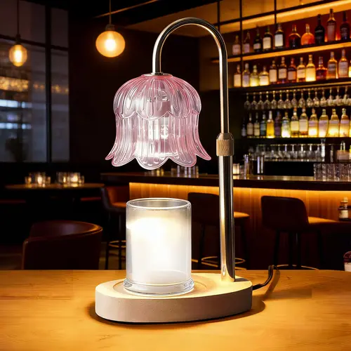 Candle Heating Lamp with Electric Timer Height-Adjustable Dimming Flame-Free Wax Melting Lantern Modern Home Decor Table Lamp for Living Room Bedroom Home Accessories Light Fragrance Kitchen Bronze Thermal Metal