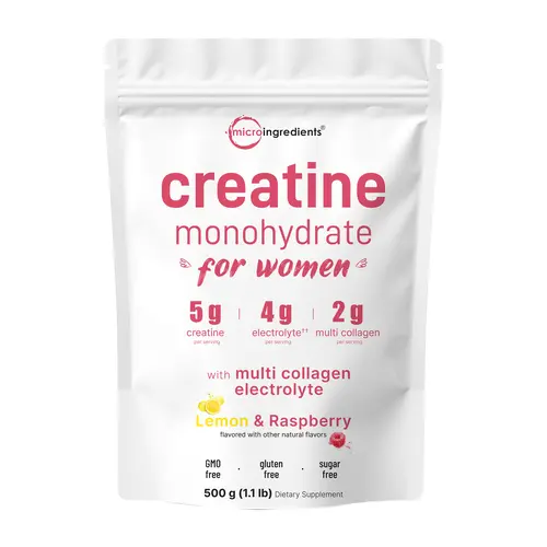 Creatine Monohydrate for Women with Multi Collagen Electrolyte, 500g (Lemon & Raspberry Flavor)
