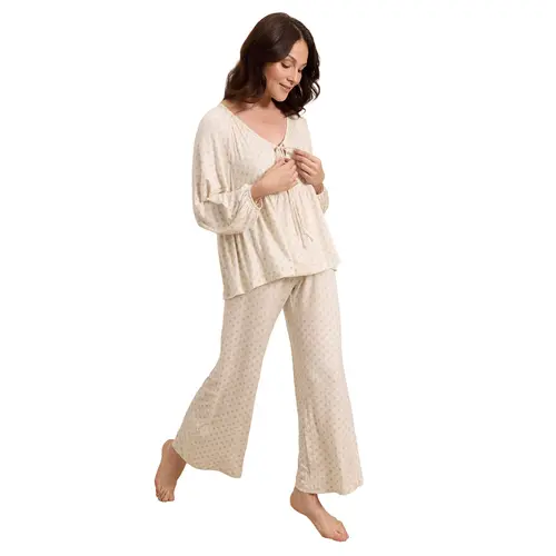 Solly Baby Women's Long-Sleeve Tie Top Nightwear Set - Lightweight Fit Fabric Sleep & Loungewear, Longsleeves