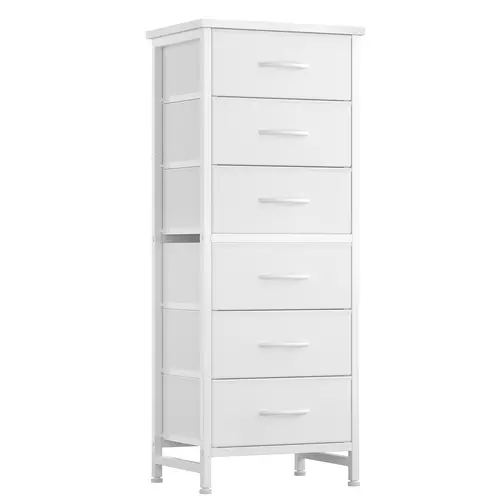 Sweetcrispy 6-Fabric-Drawer Vertical Dresser - Sturdy Metal Frame, Cross Support Rods, Anti-Tip Design, Wood Top, Space-Saving Fabric Storage Drawers, Dresser for Bedroom, Small Room Organization Products, Room Storage, Bedroom Decor Ideas, Storage Drawer