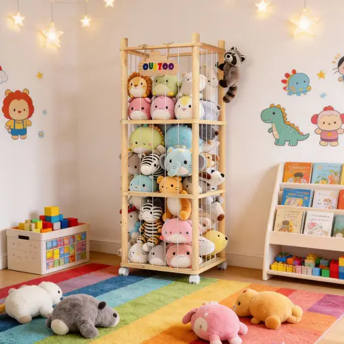 Hap Tim Stuffed Animal Storage & Organizer, Cute Wooden Zoo Toy Holder, Suitable for Nursery, Playroom, and Bedrooms