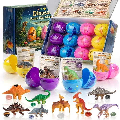 AONTESS Clearance sale Prefilled Easter Dinosaur Blind Box Gift Set - 12-Piece Non-Toxic, Mess-Free Toys for Aged 4+ Kids, Natural Gemstones (1 Real Gemstone), Story Cards, Easter Party Favors, Science Gifts, 24h Shipping
