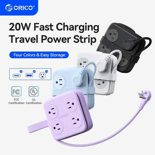 ORICO 11-in-1 Universal Square Power Strip, 5 Ft Extension Cord with 8 AC Outlets, 3 USB Ports, 4-Side Outlet Extender, Flat Profile Plug, Less Clutter Travel Charging Station for Home-Office, Universal Socket