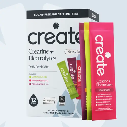 Create Creatine + Electrolytes Mix Variety Pack – Creatine Monohydrate Stick Packs for Energy & Hydration, NSF Certified for Sport,  (Watermelon, Lemon Lime, Passion Fruit)