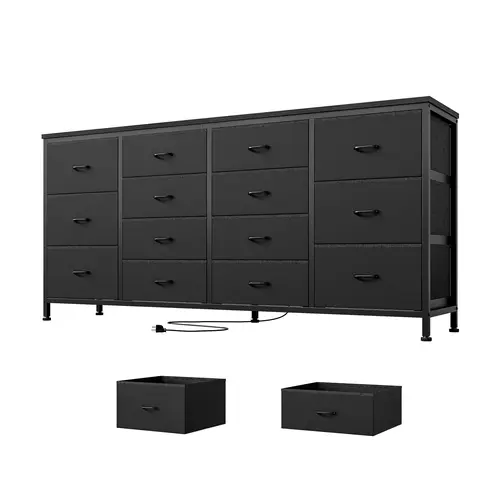 Wooden TV Stand for 65-75 Inch TVs - 63" Wide Modern Living Room Furniture, 14-Drawer Long Storage Cabinet with Power Outlets, Entryway Organizer for Bedroom,dorm essentials,home decor