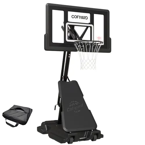 COFIYARD Enhanced Outdoor Portable Basketball Hoop System with 44" Polycarbonate Shatterproof Board, 5.25-10FT Adjustable Height, Large Guard, Sandbag, Transport Wheels for Outdoor Play