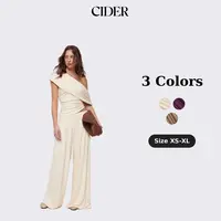 Cider 2-Piece Set Asymmetrical Neck Ruched Top & Mid Rise Wide Leg Trousers Set Summer SohoChic