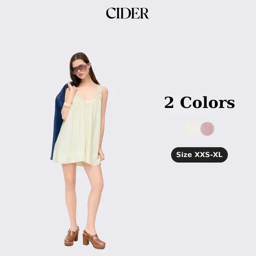 Cider V-neck Floral Lace Oversized Flared Mini Dress SummerFinds SohoChic