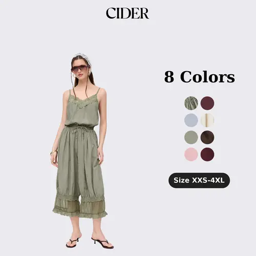 Cider V-neck Lace Panel Oversized Jogger Drawstring Jumpsuit