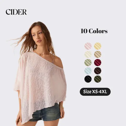 Cider Poncho Top – Asymmetrical Hem Sheer Chiffon Textured Boho Sexy Women's Daily Casual Beach Cover-up, Summer Oversized Loose Fit One Shoulder Blouse SummerFinds