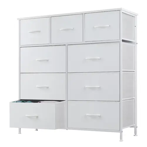 Sweetcrispy 9-Drawer Fabric Storage Tower with Fabric Bins - Steel Frame, Wood Top, Home Decor Household Item for Bedroom Dresser Storage Organization with Quick Setup, Household Items