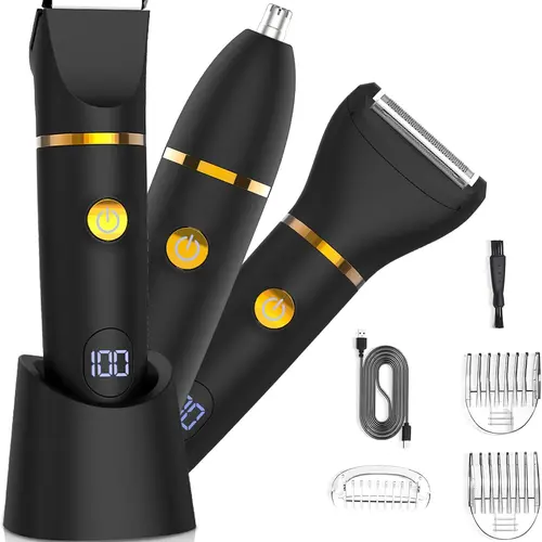 Men's 3-in-1 High Quality Hair Removal Trimmer, Multifunction Body Grooming Kit with Groin Ball Trimmer & Cordless Electric Razor, IPX7 Waterproof Wet/Dry, Black (Men's Stuff, Guys Gifts, Father's Day Gift),back to school,back to school haul