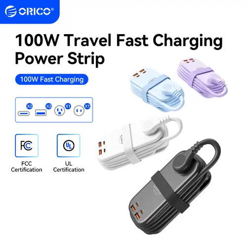 ORICO travel power strip features two USB ports, two side ports, and two Type-C ports, supporting 100W fast charging. Suitable for cruise ships, airplanes, and hotel stays,Usb C Hub Usb C Input-  -PP100