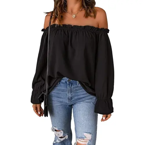 Womens Tops Off The Shoulder Blouses for Women Dressy Casual Cute Puff Sleeve T Shirts Fashion 2026 Chiffon Chic Boat summerwins Womenswear