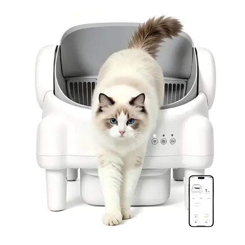 Best Seller | TAYACICY Open-Top Self - Cleaning Litter Box Smart Automatic with App Control for Multiple Cats Large-Capacity Large Waste Bin Cream White 10.5L Capacity Dual Safety Sensors Odor Control Includes 2 Roll Liners,back to school tiktokshopbackto