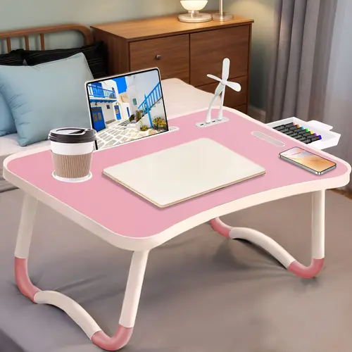 Portable Foldable Wooden Laptop Bed Table with Fan, Light, Drawer, Cup Holder, Oversized Adjustable-Tiltable Surface for Working, Reading - Kitchen Chopping Board, Kitchen Knives, Bedroom Items