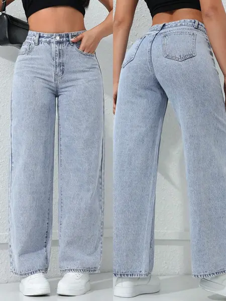 Spring Summer New Women's Pants Light Blue High Waist Elastic Denim Jeans Casual Vacation Daily Versatile Wide Leg Pants