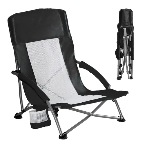 Portable Folding Camping Chair with Storage Pocket & Carrying Bag, 250 LBS Support, Mesh Breathable Back, Backpacking Chair for Hiking Fishing Picnics Beach