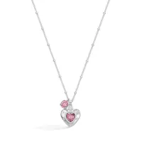 TEWIKY Dainty Satellite Chain Necklace for Women, Pink Cubic Zirconia Heart & Round Double Pendants, Minimalist Layered Elegant Jewelry, Ideal Valentine Birthday Gift for Girlfriend tiktokshopbacktoschool