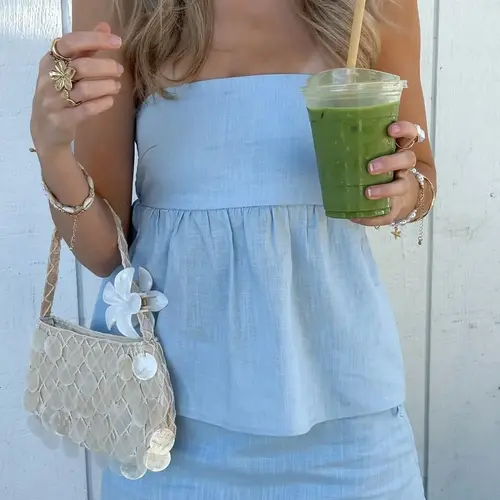 Women's Casual Basic Fashion Crop Top & Skirt Set, Strapless Sleeveless Slim Fit Solid Color, H-Line Silhouette, Perfect for Everyday Wear Clothes Summer Sets Casual