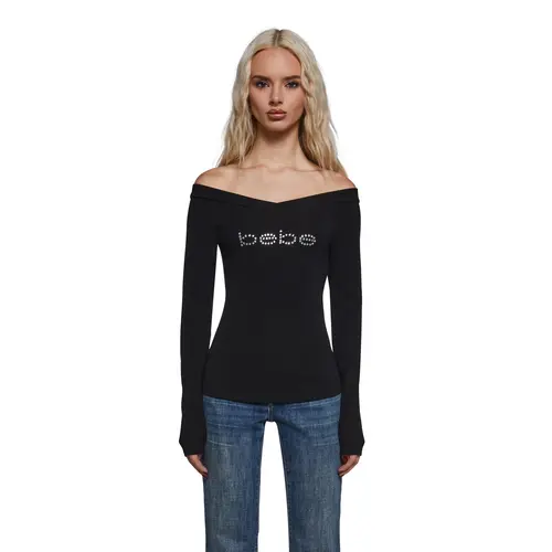 Logo Off The Shoulder Top - Black