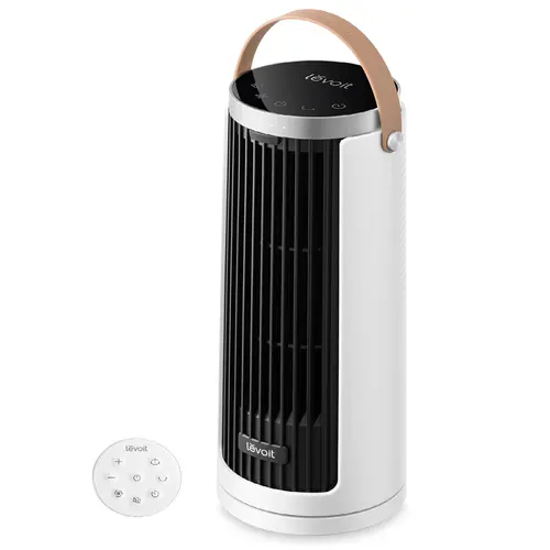 Levoit Travel Tower Fan - Compact Portable Turbo Unit with Upgraded DC Motor, 5-Speed Settings, 21-43dB Ultra Silent, Strong Airflow, Multi-Angle Oscillation, Remote Control, 12H Timer, Floor/Desk Compatible, Floor Standing Model for Bedroom, Travel Fan,