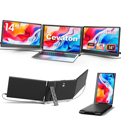 Cevaton 14" Portable Monitor for Laptops & Computers, 1080P FHD IPS Dual Screen Extender for 13.3"-17.3" Laptops, Foldable Width-Adjustable, Stock Trading/Dex/Android Compatible, 4.1 lbs, Monitor Only (Dual Video Output Required) #TikTokBackToSchool