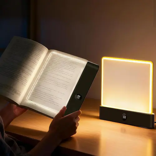 FUDUOO Book Light, Rechargeable Clear LED Flat Reading Light with 3 Colors & Timer, Dimmable Panel Plate Lamp Book Full Page Light for Reading in Bed at Night, Funny Gifts for Readers Kids Women Men