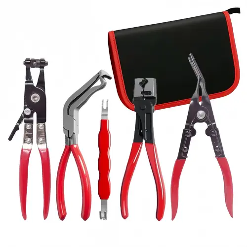 5 PCS Professional Hose Clamp Pliers Set for Automotive Repair , Flexible Cable Fuel Line Removal Tool Kit ,Radiator, AC & Coolant Hose Clamp Removal Tool