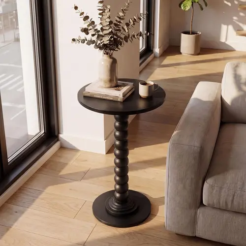 Sweetcrispy Walnut-Grain Circle Side End Table - Solid Wood Leg, MDF Wood Top, 11.8" Dia Double Layer, Tool-Free Modern Home Decor, Thick Base Resists Wobble, Plant Stand Ready for Living Room, Bedroom Furniture