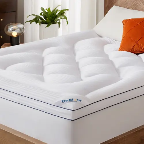 【HomeEssentials】BEDLORE Polyester Cooling Mattress Topper, Chinese Knot Pattern, Extra Thick Wrinkle-Resistant Pillow-Top, Deep Pockets, 6-18" Deep Fit, Easy Machine Wash, Multi-Size Cozy Bedding Upgrade (Twin XL/California King/Double)