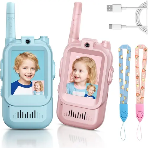 ZealSound Kids 2-Way Video Walkie Talkies, 2-Pack Rechargeable Single Channel Security Durable Toys, Great for Camping Trips, Christmas Birthday Gift for Boys Girls Age 3-12 (Blue/Pink)