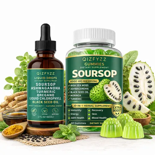 Soursop Dietary Healthcare Dual-Effect Stack - 8500mg Edible Gummies + Herbal Wellness Blend Drops, 20-in-1 High-Concentration Formula for Immune Support, Joint Care, Energy Glow