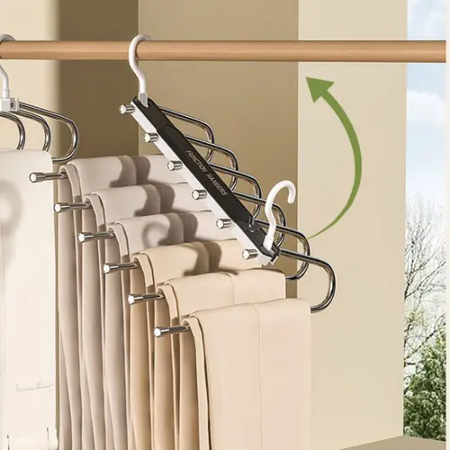 Stainless Steel Anti-Slip 6-Layer Compact Folded Clothes Hanger - Durable, Multifunctional, 50mm Spacing, Space Saver Hangers for Jeans/Scarves, Wardrobe Organization Home Supply