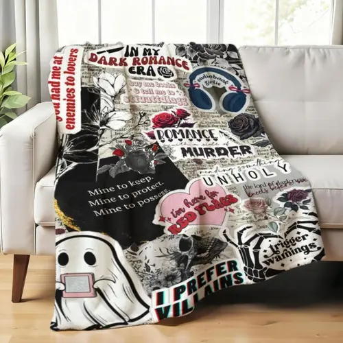 Dark Romance Gothic Style 100% Brushed Flannel Throw Blanket, 40"x30", Wrinkle Resistant, Fresh Soft Cozy Warm Fashionable Sports Print Bedding for Girlfriend, Sofa Bed Living Room Decor Gift
