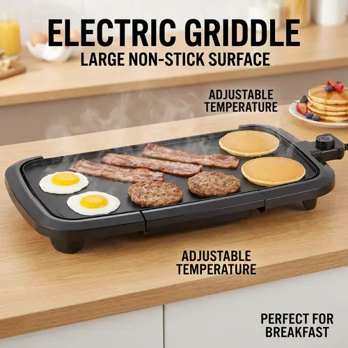 PRTYY Indoor Smokeless Electric Teppanyaki Grill - Nonstick Griddle, 10"x20" Family-Size Kitchen Appliances, 5 Adjustable Temperatures, Easy-Clean Surface, SpringTok