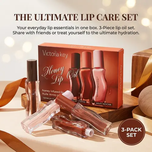 3PCS Multi-Color Lip Care Set - Honey-Infused Moisturizer, Non-Greasy, Hydrating, Glossy Rich Nude High-End Colors, Portable Lip Oil